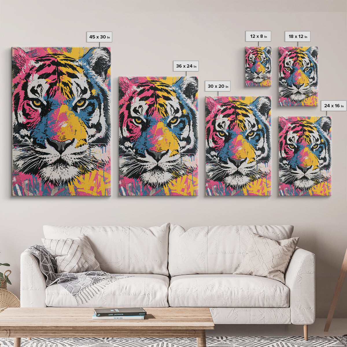Spray Painted Tiger Face Canvas Print, Street Art, Gallery Decor, Living Room Decor, Fine Art, Urban, Wall Art, Home Decor, STR-2x3-16