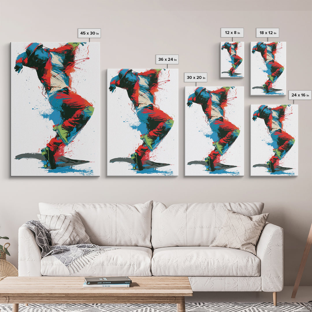 Breakdancer Frozen in Energetic Motion Framed Canvas Print, Street Art, Living Room Decor, Abstract Art, Urban, STR-2x3-2