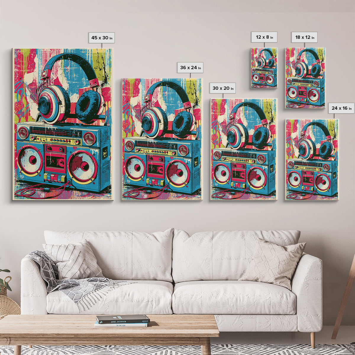 Boombox and Headphones Canvas Print, Street Art, Canvas Print, Living Room Decor, Fine Art, Urban, Graffiti Art, Gallery Decor, STR-2x3-65