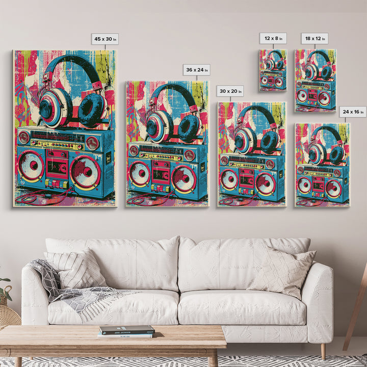 Boombox and Headphones Canvas Print, Street Art, Canvas Print, Living Room Decor, Fine Art, Urban, Graffiti Art, Gallery Decor, STR-2x3-65