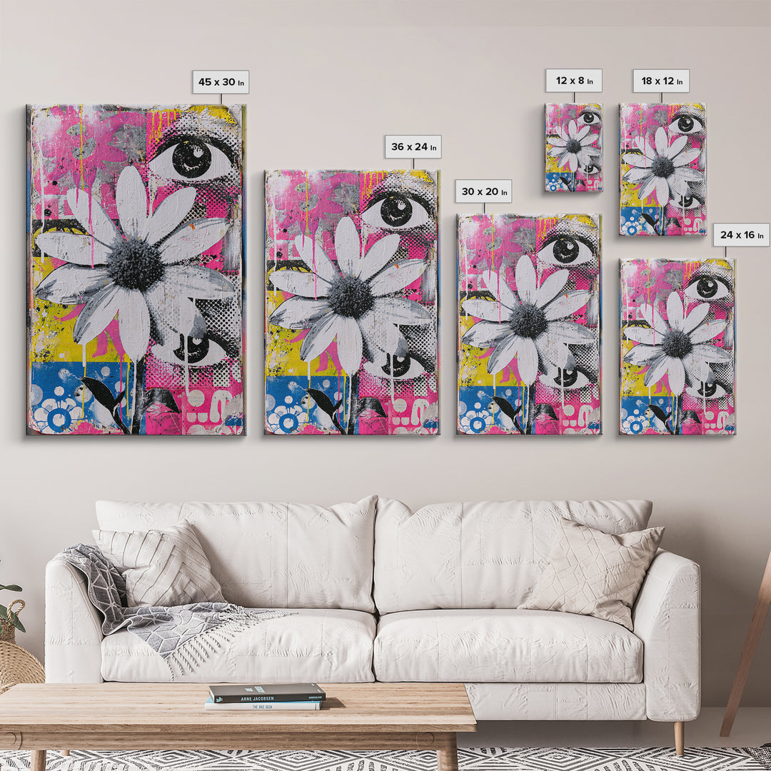 Paste Up Collage of Flowers and Eyes Canvas Print, Street Art, Wall Hangings, Living Room Decor, Fine Art, Urban, Modern Art, STR-2x3-66