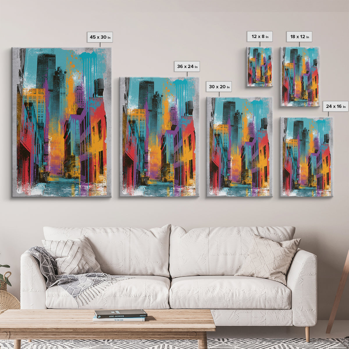 Urban Skyline Made from Stencil Layers Canvas Print, Street Art, Canvas, Living Room Decor, Fine Art, Urban, Colorful Wall Art, STR-2x3-70