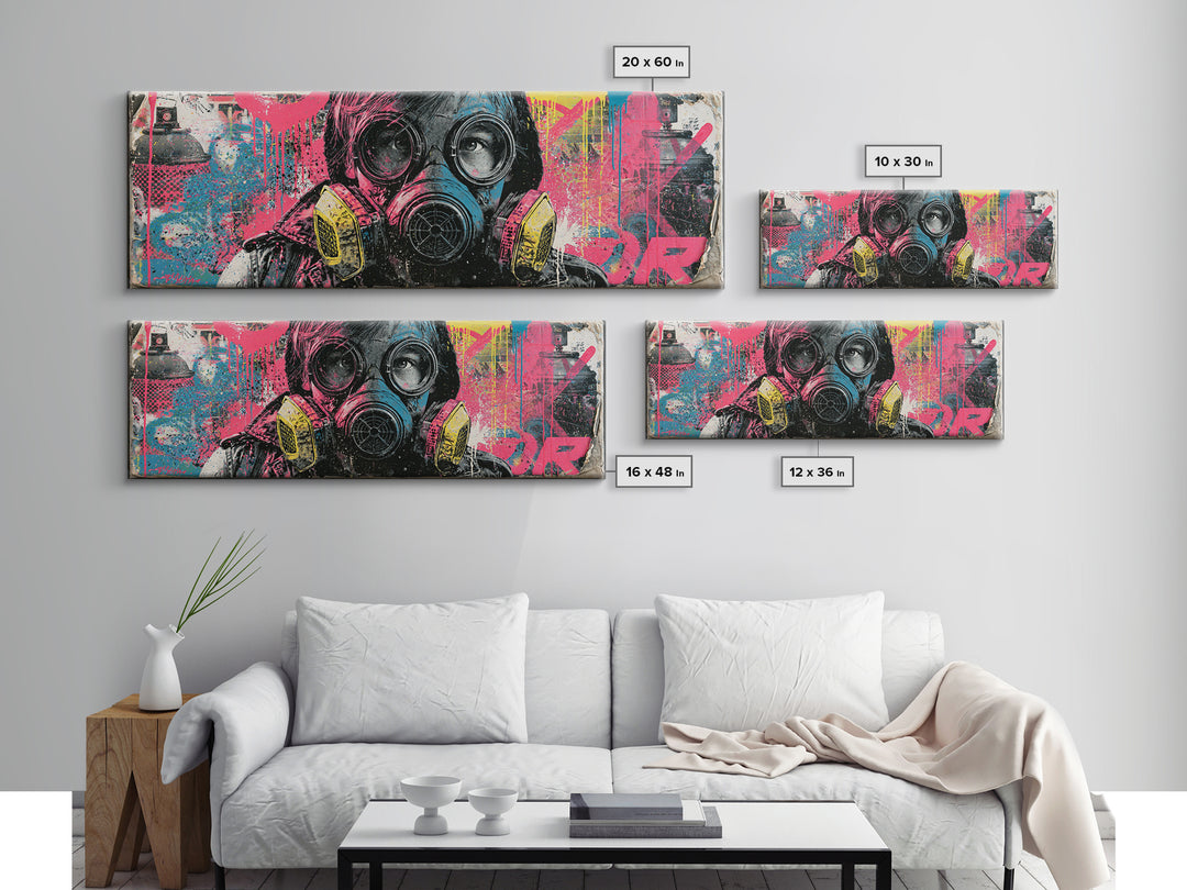 Masked Figure Surrounded by Aerosol Clouds Canvas Print, Street Art, Textured Painting, Living Room Decor, Fine Art, Urban, STR-3x1-100