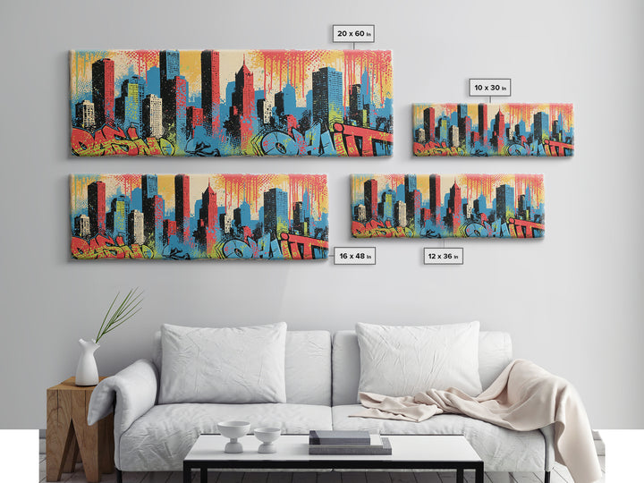 Urban Skyline Made from Stencil Layers Canvas Print, Street Art, Living Room Decor, Abstract Art, Urban, Abstract Painting, STR-3x1-30