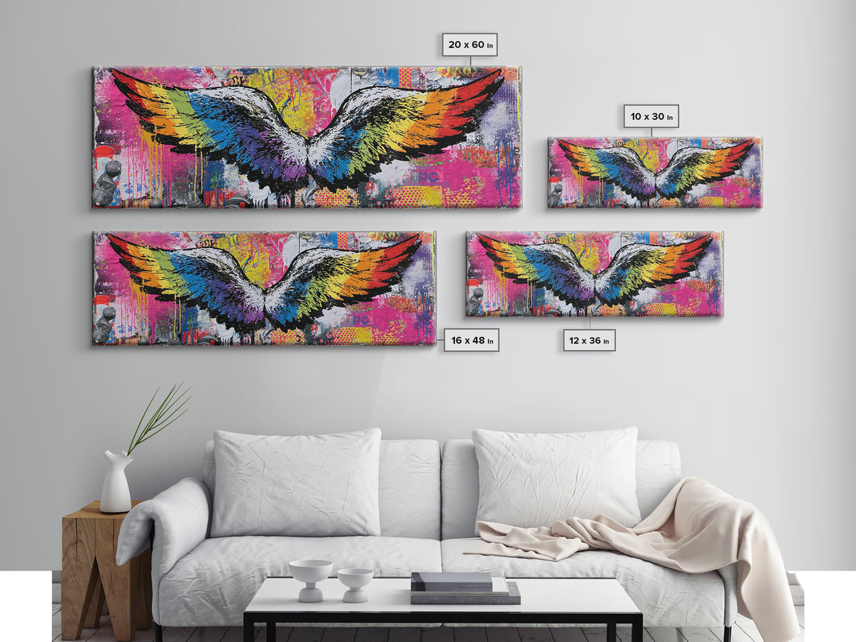 Graffiti Angel Wings Framed Canvas Print, Street Art, Gallery Decor, Living Room Decor, Fine Art, Urban, Wall Art, Home Decor, STR-3x1-69