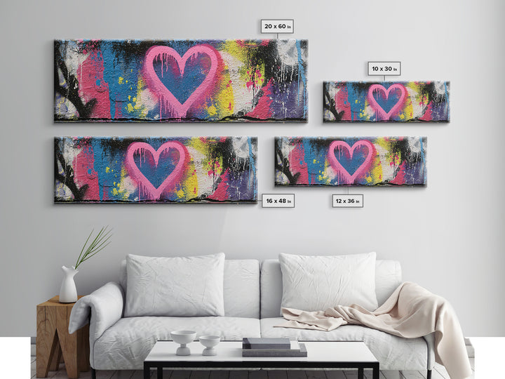 Neon Heart with Rough Drips Canvas Print, Street Art, Abstract Art, Living Room Decor, Urban, Anime Art, Original Artwork, STR-3x1-75