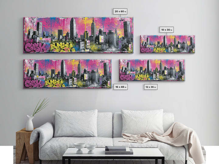 Urban Skyline Made from Stencil Layers Canvas Print, Street Art, Canvas, Living Room Decor, Fine Art, Urban, Colorful Wall Art, STR-3x1-78