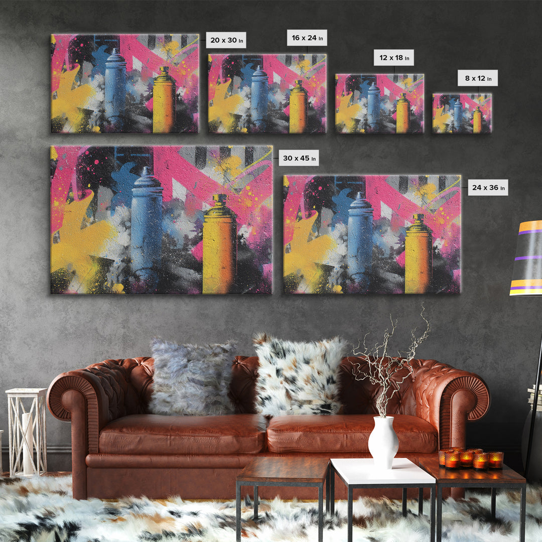 Spray Can Bouquet Framed Canvas Print, Street Art, Statement Artwork, Living Room Decor, Fine Art, Urban, Wall Decor, STR-3x2-19