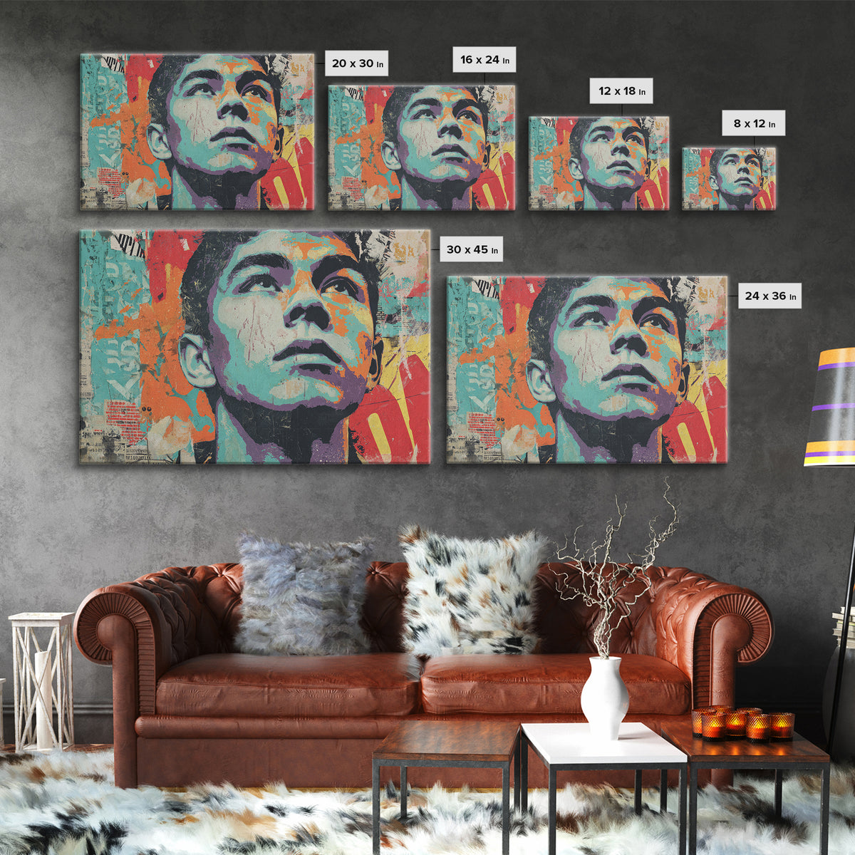 Bold Stencil Portrait Framed Canvas Print, Street Art, Original Artwork, Living Room Decor, Fine Art, Urban, Textured Painting, STR-3x2-5