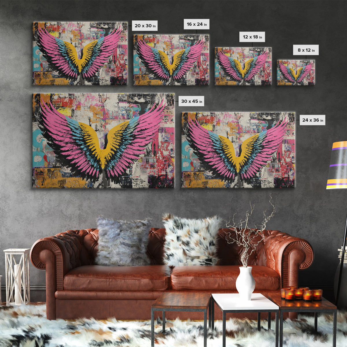 Graffiti Angel Wings Canvas Print, Street Art, Contemporary Art, Living Room Decor, Fine Art, Urban, Textured Painting, STR-3x2-57