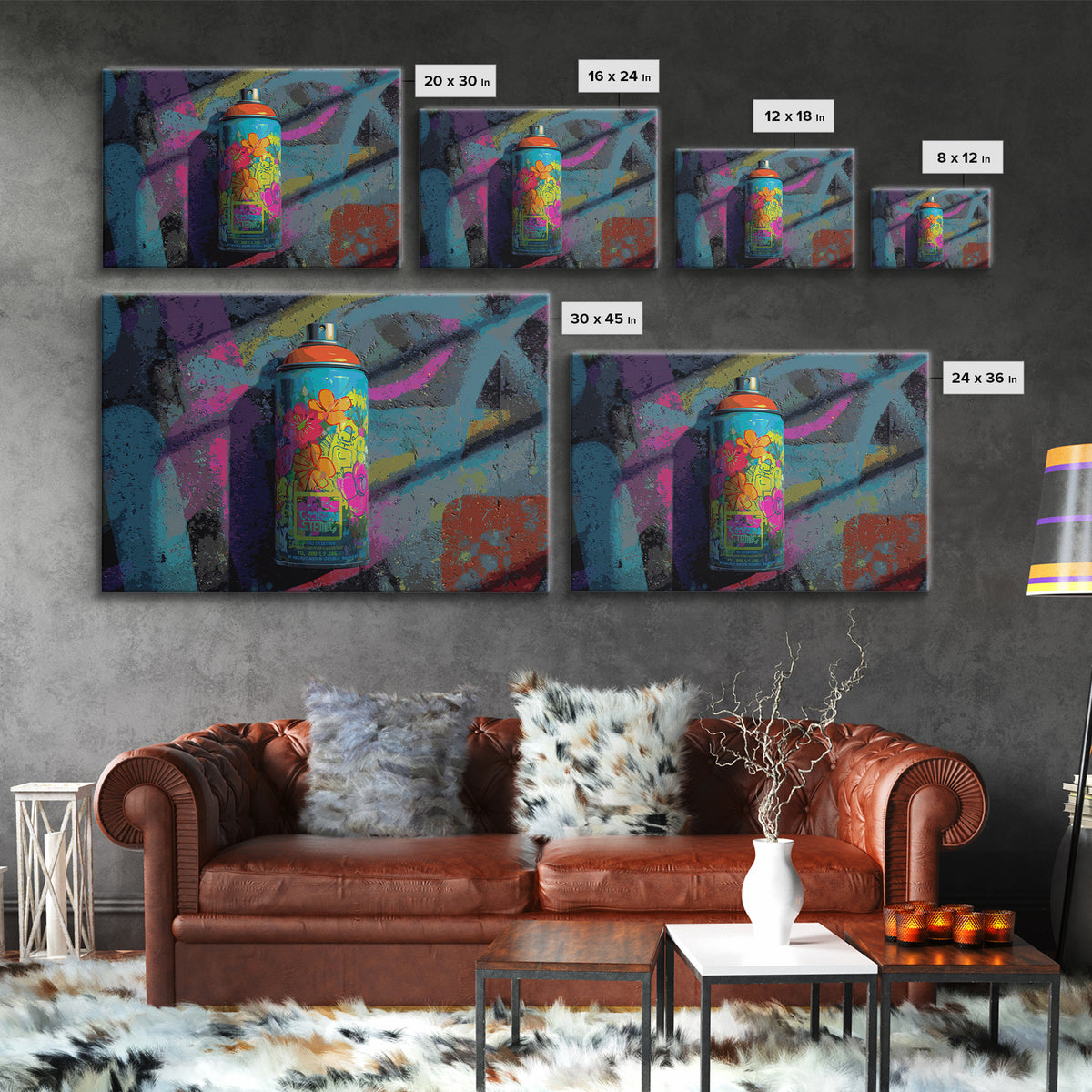 Spray Can Bouquet Canvas Print, Street Art, Living Room Decor, Watercolor Art, Urban, Bar Art, Canvas Painting, STR-3x2-67
