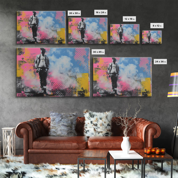 Masked Figure Surrounded by Aerosol Clouds Canvas Print, Street Art, Art, Living Room Decor, Urban, Watercolor Painting, STR-3x2-88