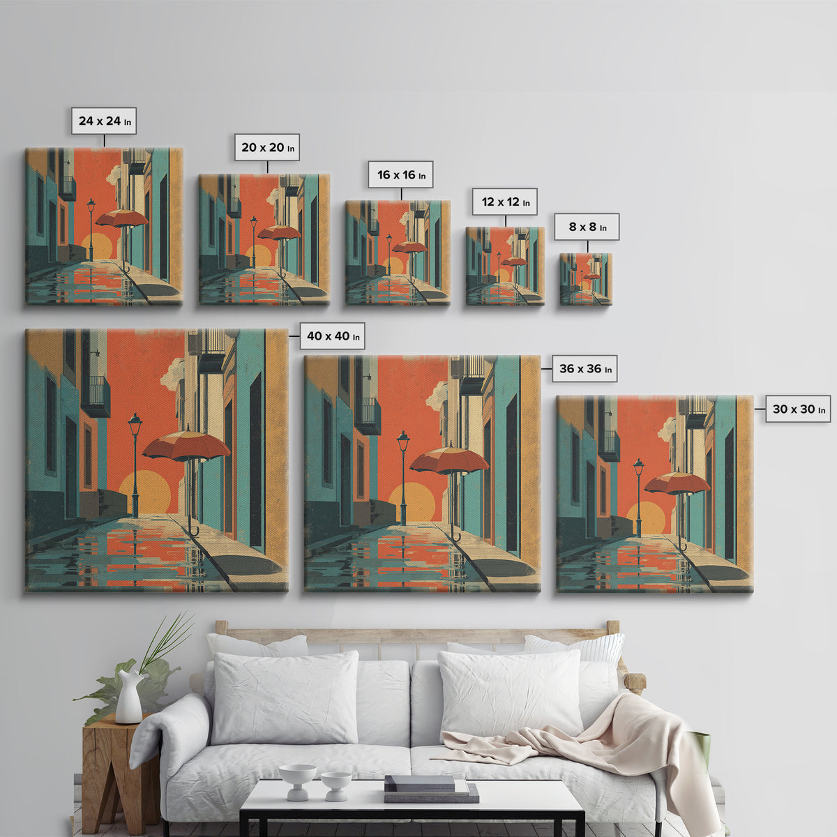London Rainy Street Umbrella Graphic Canvas Print, Travel Poster(2), Colorful Wall Art, Living Room Decor, Fine Art, Voyage, TPO-1x1-10