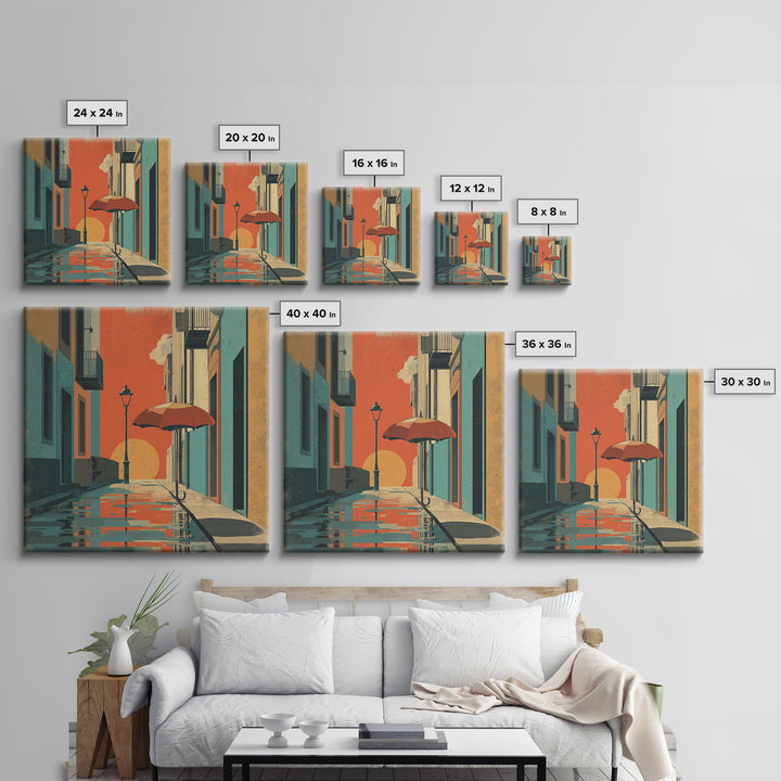 London Rainy Street Umbrella Graphic Canvas Print, Travel Poster(2), Colorful Wall Art, Living Room Decor, Fine Art, Voyage, TPO-1x1-10