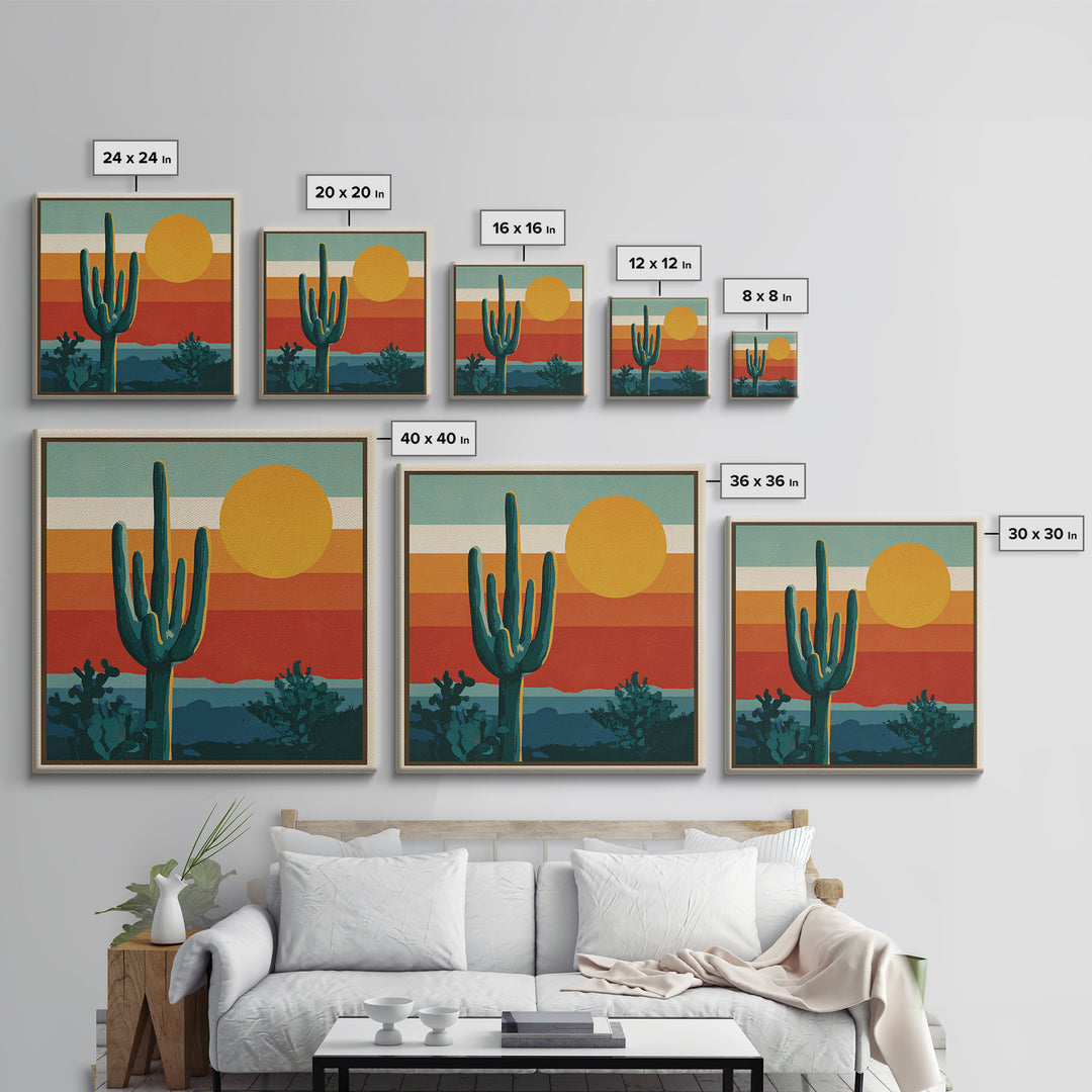 Mexico Cactus and Sun Travel Poster Framed Canvas Print, Travel Poster(2), City Wall Art, Living Room Decor, Fine Art, Voyage, TPO-1x1-21