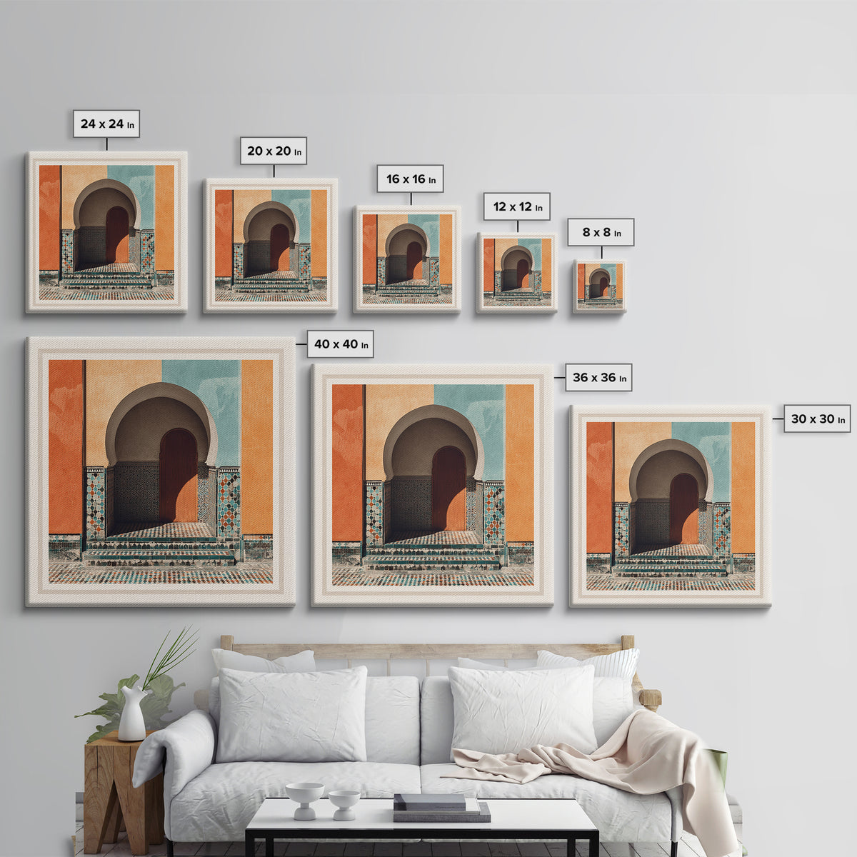 Marrakesh Arch and Tile Pattern Poster Framed Canvas Print, Travel Poster(2), Gallery Decor, Living Room Decor, Voyage, TPO-1x1-41