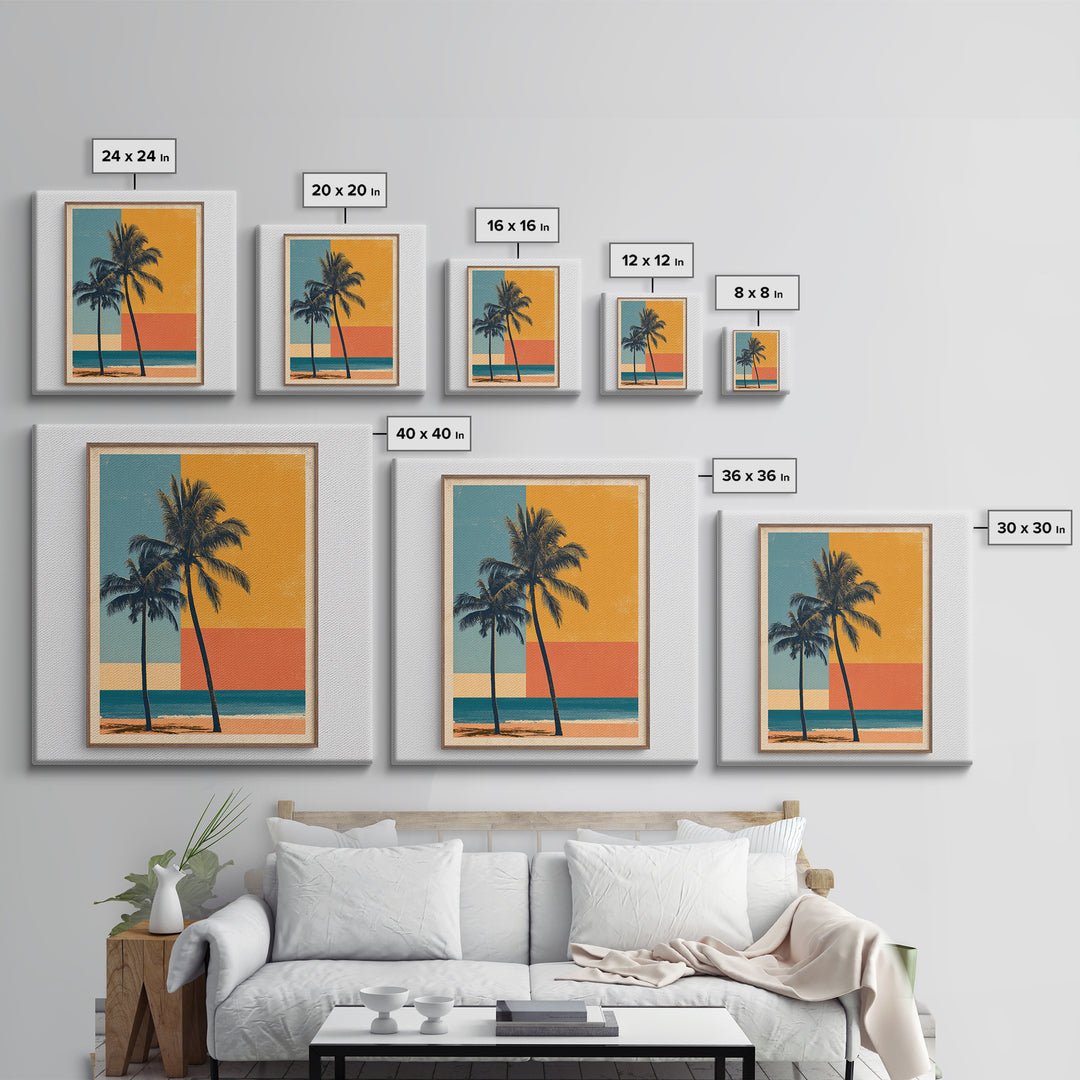 Hawaii Surf and Palm Tree Poster Framed Canvas Print, Travel Poster(2), Fine Art Print, Living Room Decor, Fine Art, Voyage, TPO-1x1-57