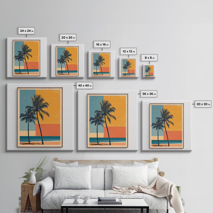 Hawaii Surf and Palm Tree Poster Framed Canvas Print, Travel Poster(2), Fine Art Print, Living Room Decor, Fine Art, Voyage, TPO-1x1-57