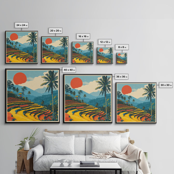 Bali Rice Terraces and Jungle Palms Framed Canvas Print, Travel Poster(2), Retro Poster, Living Room Decor, Fine Art, Voyage, TPO-1x1-61