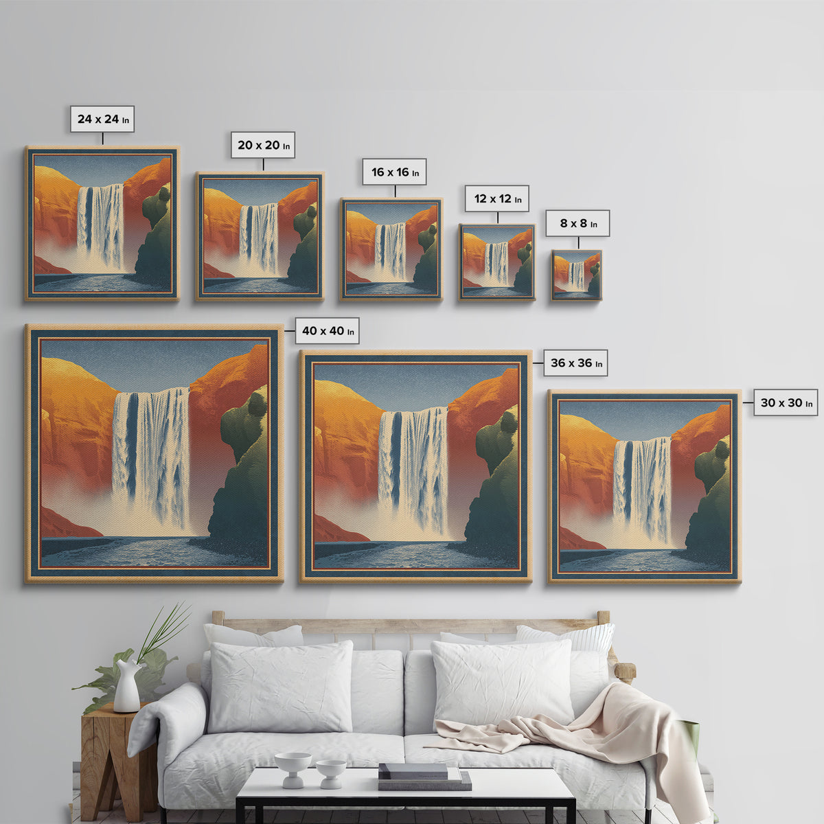 Iceland Waterfall and Northern Lights Canvas Print, Travel Poster(2), Neutral Decor, Living Room Decor, Fine Art, Voyage, TPO-1x1-86
