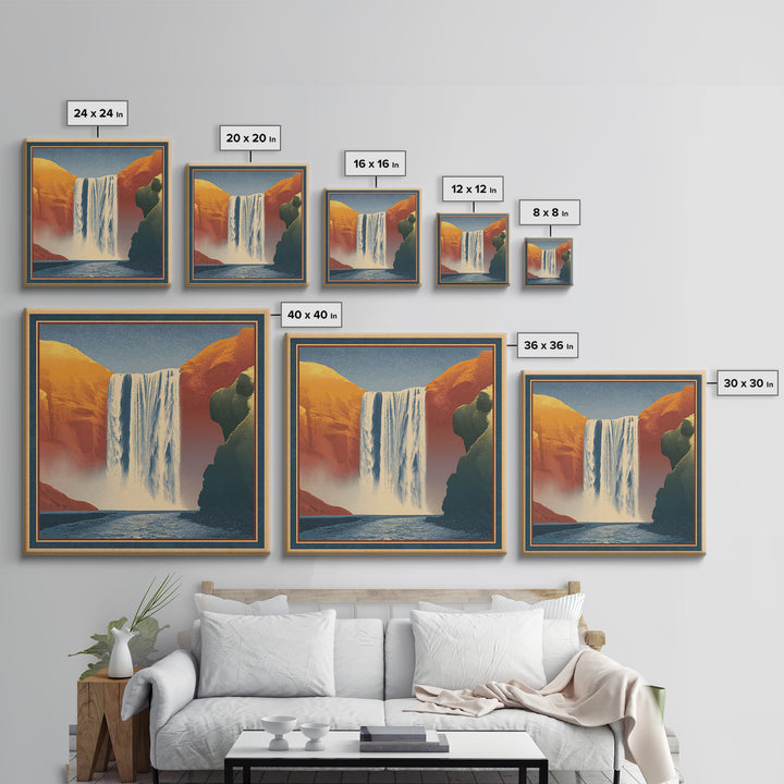 Iceland Waterfall and Northern Lights Canvas Print, Travel Poster(2), Neutral Decor, Living Room Decor, Fine Art, Voyage, TPO-1x1-86