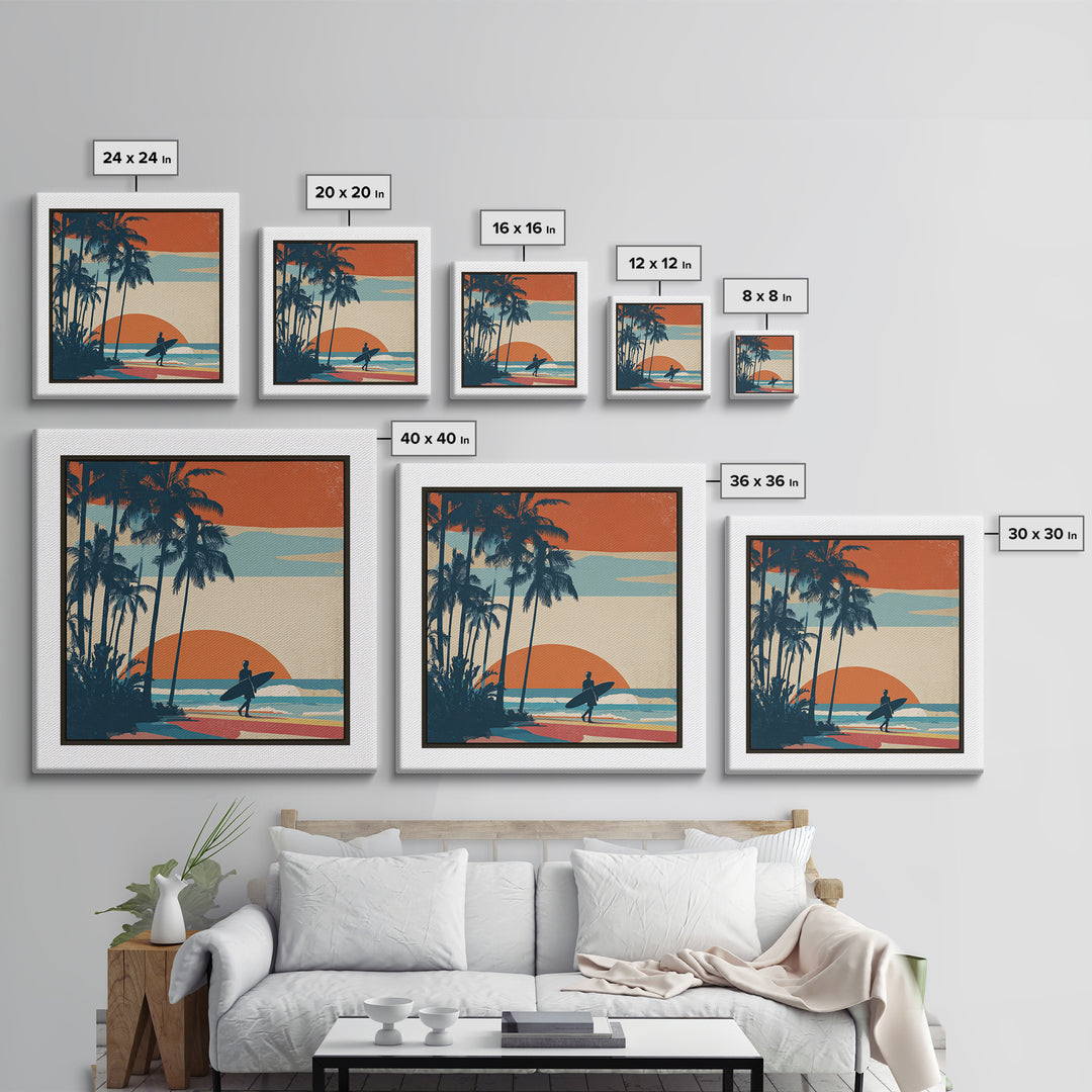 Hawaii Surf and Palm Tree Poster Canvas Print, Travel Poster(2), Digital Poster, Living Room Decor, Fine Art, Voyage, TPO-1x1-9