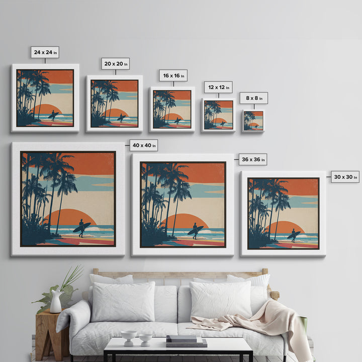 Hawaii Surf and Palm Tree Poster Canvas Print, Travel Poster(2), Digital Poster, Living Room Decor, Fine Art, Voyage, TPO-1x1-9