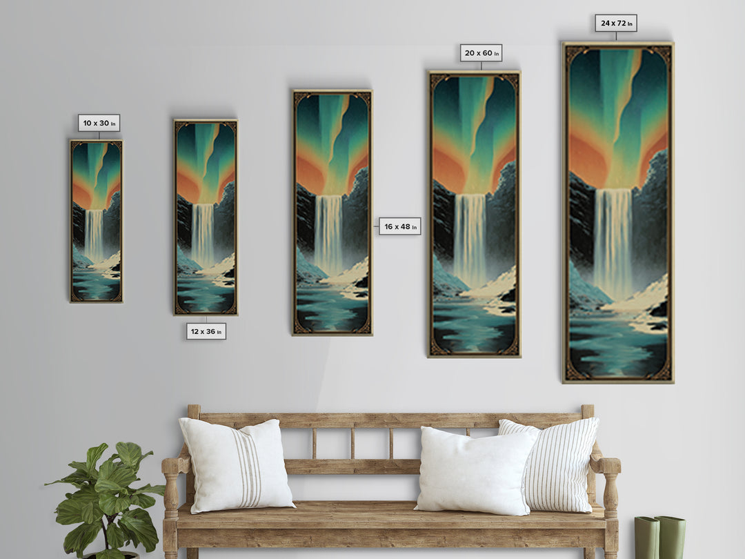 Iceland Waterfall and Northern Lights Canvas Print, Travel Poster(2), Digital Download Art, Living Room Decor, Fine Art, Voyage, TPO-1x3-26