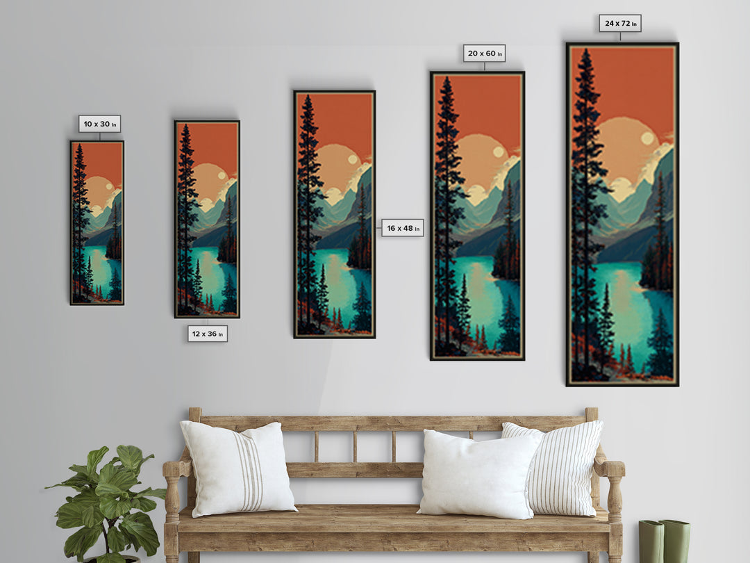 Banff Lake with Turquoise Water Framed Canvas Print, Travel Poster(2), Art Print, Living Room Decor, Watercolor Art, Voyage, TPO-1x3-31