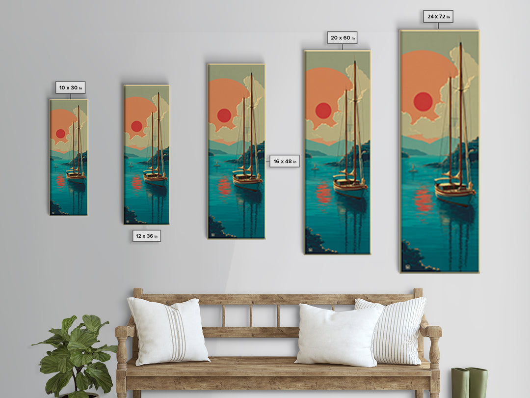 Greek Island Sailboat and Sun Poster Framed Canvas Print, Travel Poster(2), Modern Decor, Living Room Decor, Fine Art, Voyage, TPO-1x3-4