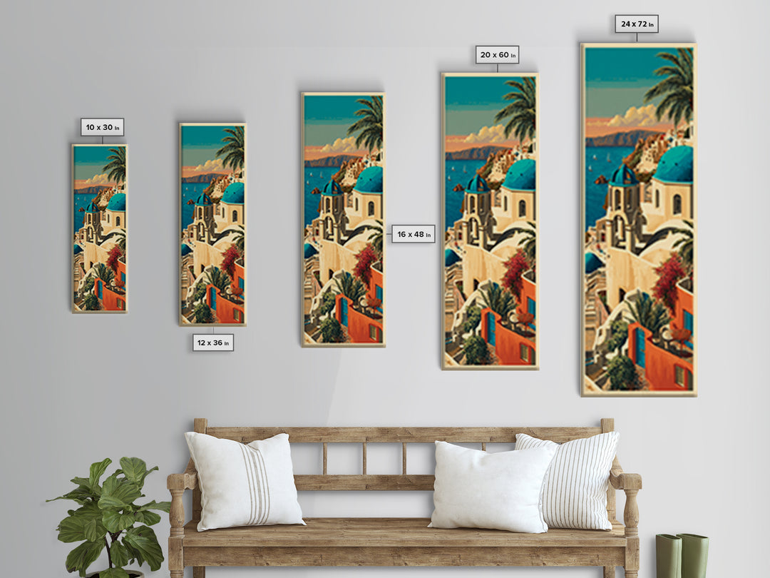 Santorini White Buildings and Cobalt Water Canvas Print, Travel Poster(2), Posters, Living Room Decor, Fine Art, Voyage, TPO-1x3-40