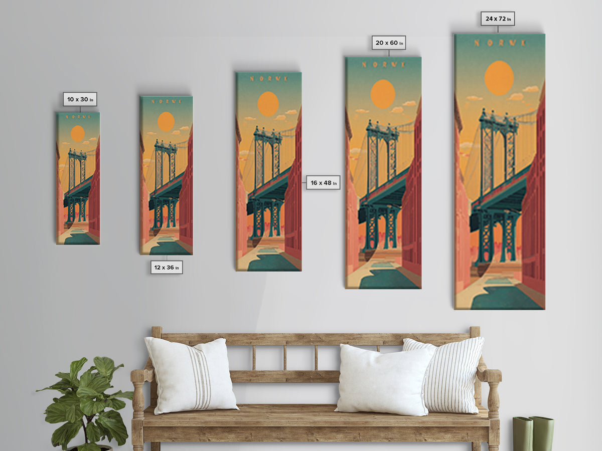 New York Bridge at Sunrise Canvas Print, Travel Poster(2), Travel Poster, Living Room Decor, Fine Art, Voyage, TPO-1x3-42