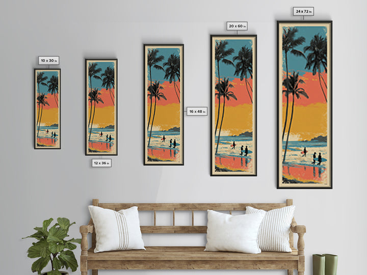 Hawaii Surf and Palm Tree Poster Framed Canvas Print, Travel Poster(2), Boho Decor, Living Room Decor, Fine Art, Voyage, TPO-1x3-45