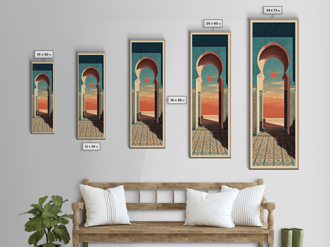 Marrakesh Arch and Tile Pattern Poster Framed Canvas Print, Travel Poster(2), Neutral Decor, Living Room Decor, Voyage, TPO-1x3-53