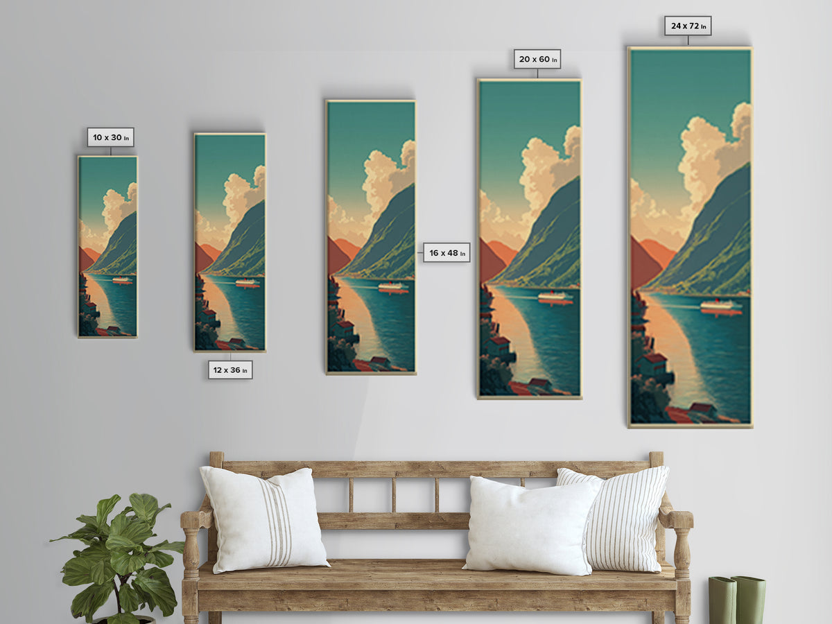 Norway Fjord Cruise Poster Framed Canvas Print, Travel Poster(2), Gallery Wall Set, Living Room Decor, Fine Art, Voyage, TPO-1x3-58