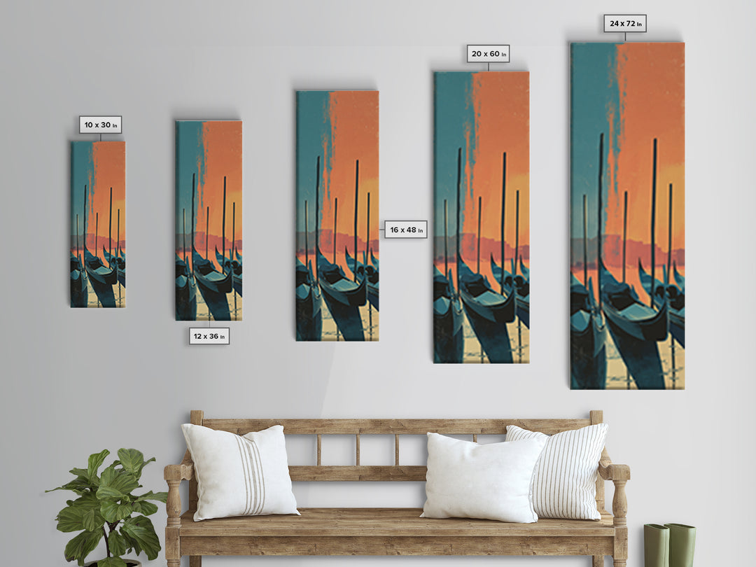 Venice Gondola Silhouette Canvas Print, Travel Poster(2), Retro Wall Art, Living Room Decor, Fine Art, Voyage, Map Print, TPO-1x3-72