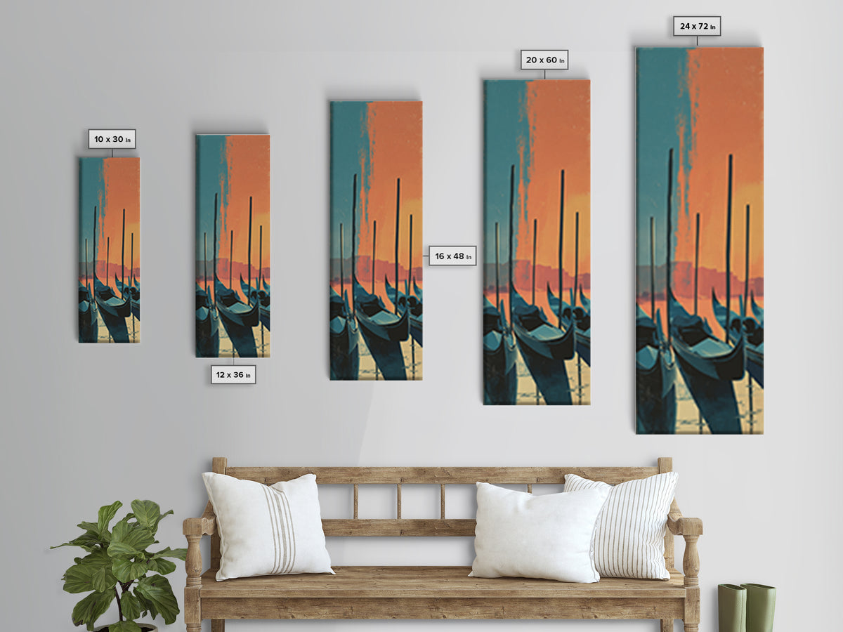 Venice Gondola Silhouette Canvas Print, Travel Poster(2), Retro Wall Art, Living Room Decor, Fine Art, Voyage, Map Print, TPO-1x3-72