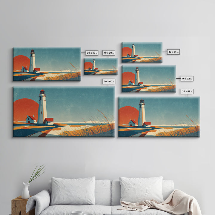 Cape Cod Lighthouse Summer Poster Framed Canvas Print, Travel Poster(2), Modern Decor, Living Room Decor, Fine Art, Voyage, TPO-2x1-14