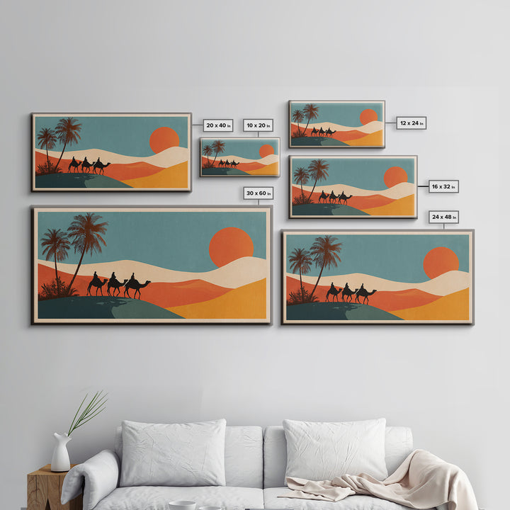Moroccan Desert Caravan Travel Poster Framed Canvas Print, Travel Poster(2), Modern Decor, Living Room Decor, Fine Art, Voyage, TPO-2x1-27