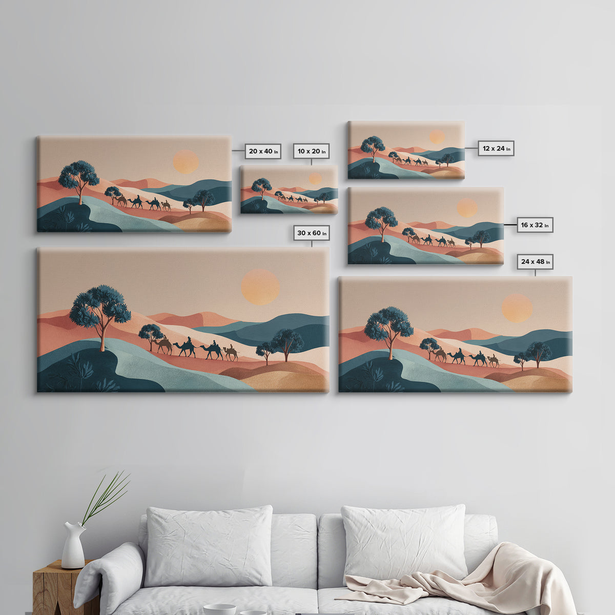 Moroccan Desert Caravan Travel Poster Framed Canvas Print, Travel Poster(2), Printable Art, Living Room Decor, Oil Painting, TPO-2x1-3