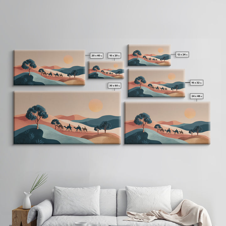 Moroccan Desert Caravan Travel Poster Framed Canvas Print, Travel Poster(2), Printable Art, Living Room Decor, Oil Painting, TPO-2x1-3