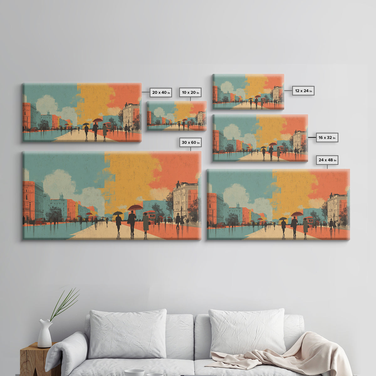 London Rainy Street Umbrella Graphic Canvas Print, Travel Poster(2), Contemporary Art, Living Room Decor, Fine Art, Voyage, TPO-2x1-54