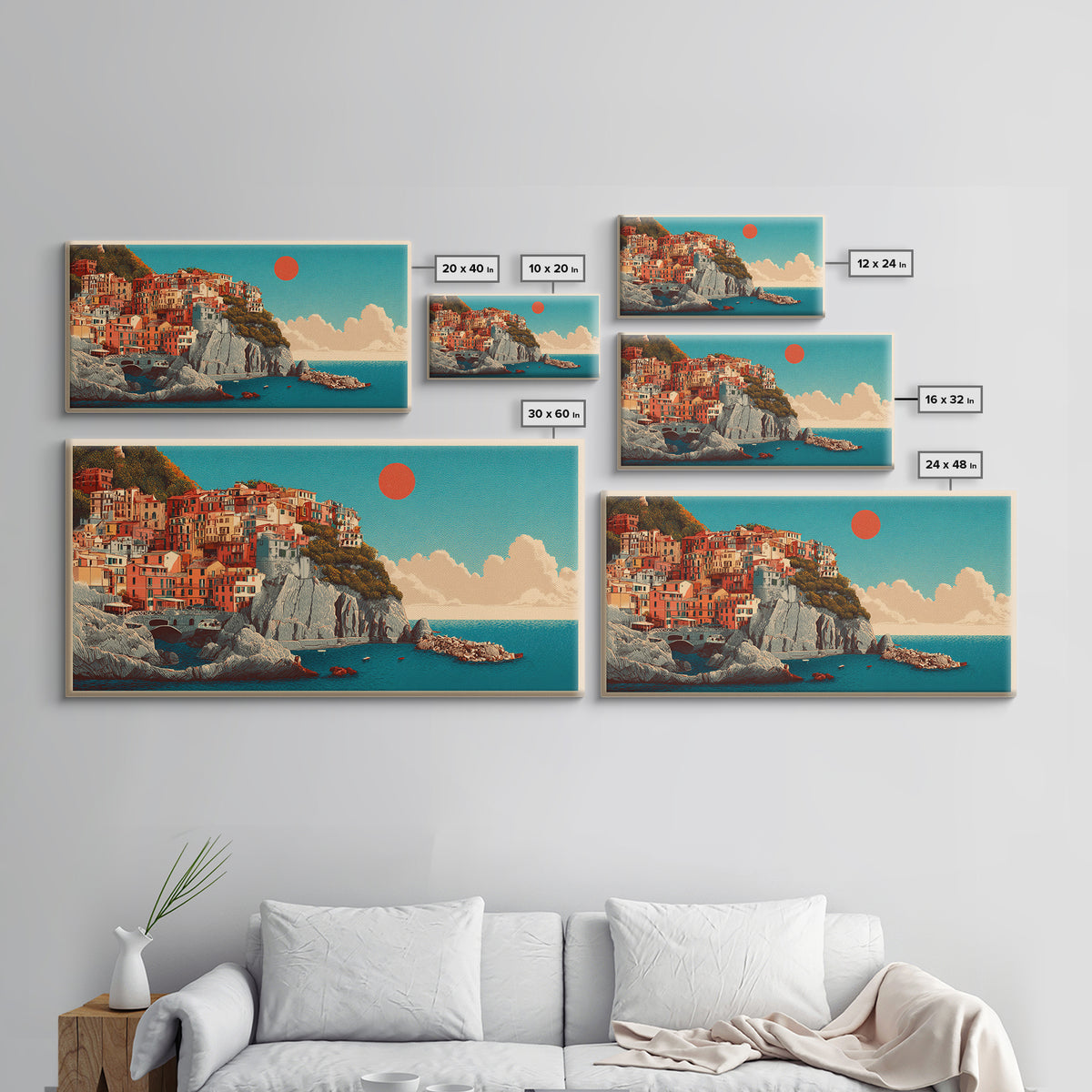 Cinque Terre Colorful Cliff Village Poster Canvas Print, Travel Poster(2), Digital Wall Art, Living Room Decor, Voyage, TPO-2x1-64