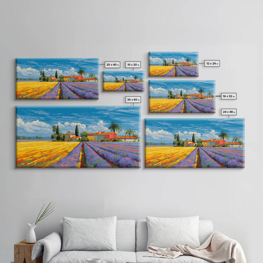 Provence Lavender Field Poster Framed Canvas Print, Travel Poster(2), Landscape Prints, Living Room Decor, Fine Art, Voyage, TPO-2x1-67
