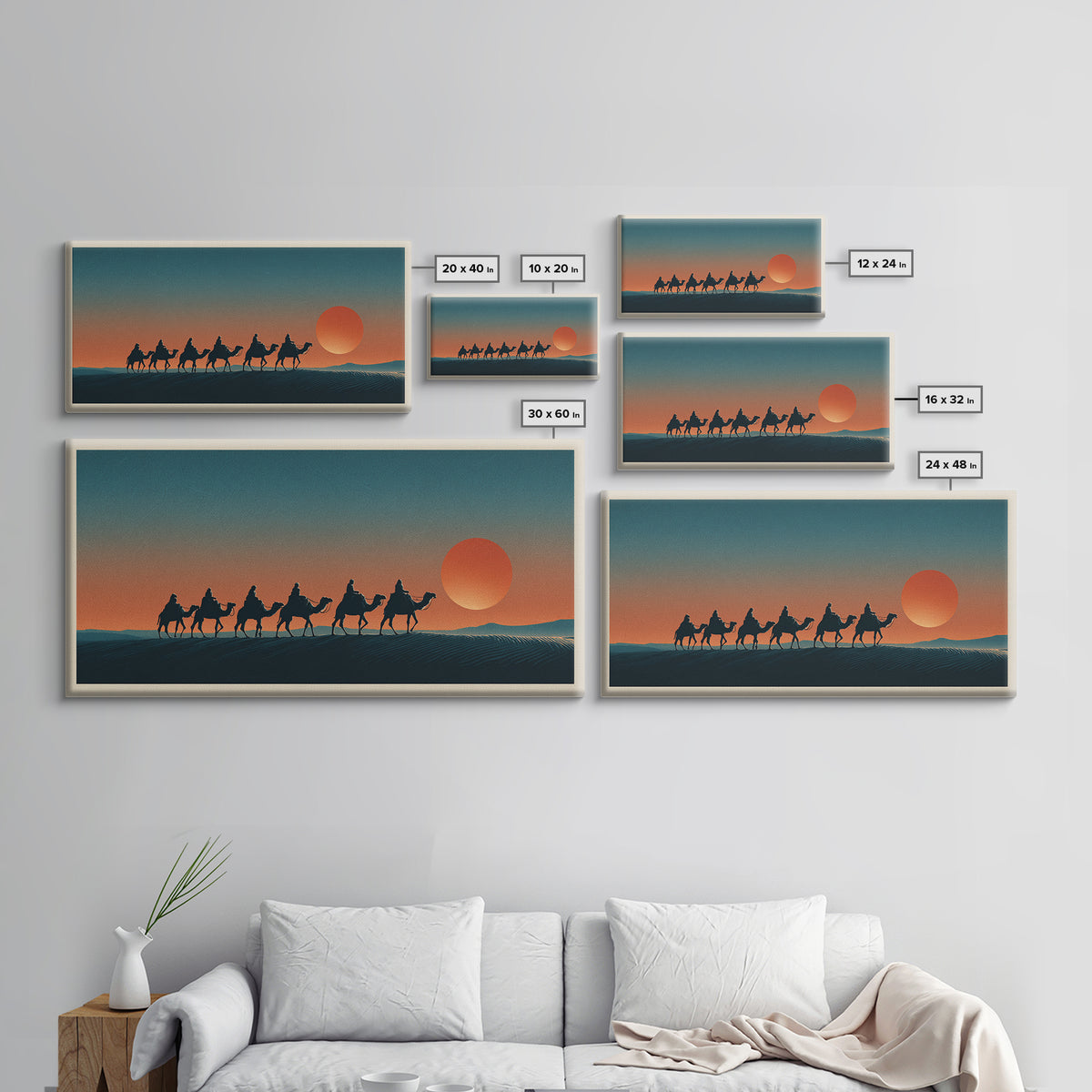 Moroccan Desert Caravan Travel Poster Framed Canvas Print, Travel Poster(2), Statement Artwork, Living Room Decor, Voyage, TPO-2x1-75