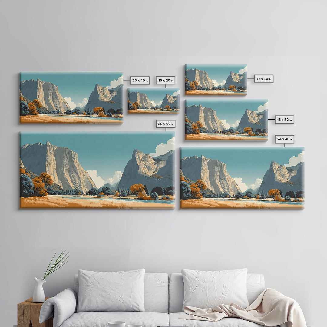Yosemite Valley Graphic Framed Canvas Print, Travel Poster(2), Digital Poster, Living Room Decor, Oil Painting, Voyage, TPO-2x1-95