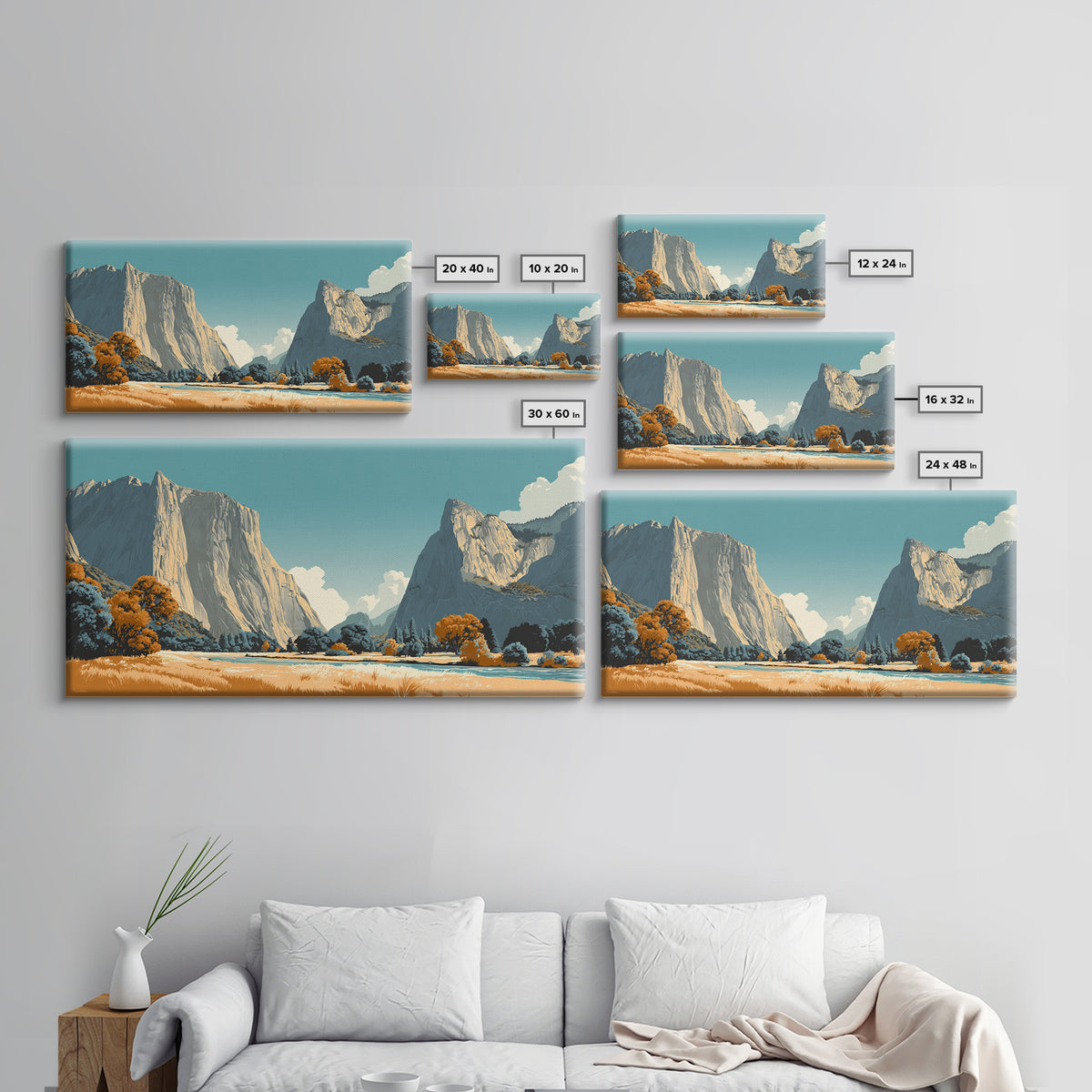 Yosemite Valley Graphic Framed Canvas Print, Travel Poster(2), Digital Poster, Living Room Decor, Oil Painting, Voyage, TPO-2x1-95