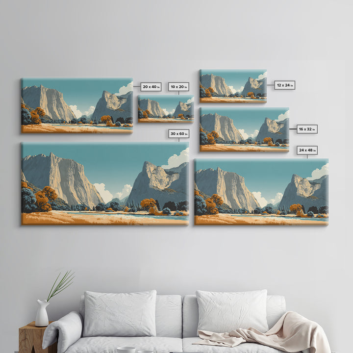 Yosemite Valley Graphic Framed Canvas Print, Travel Poster(2), Digital Poster, Living Room Decor, Oil Painting, Voyage, TPO-2x1-95