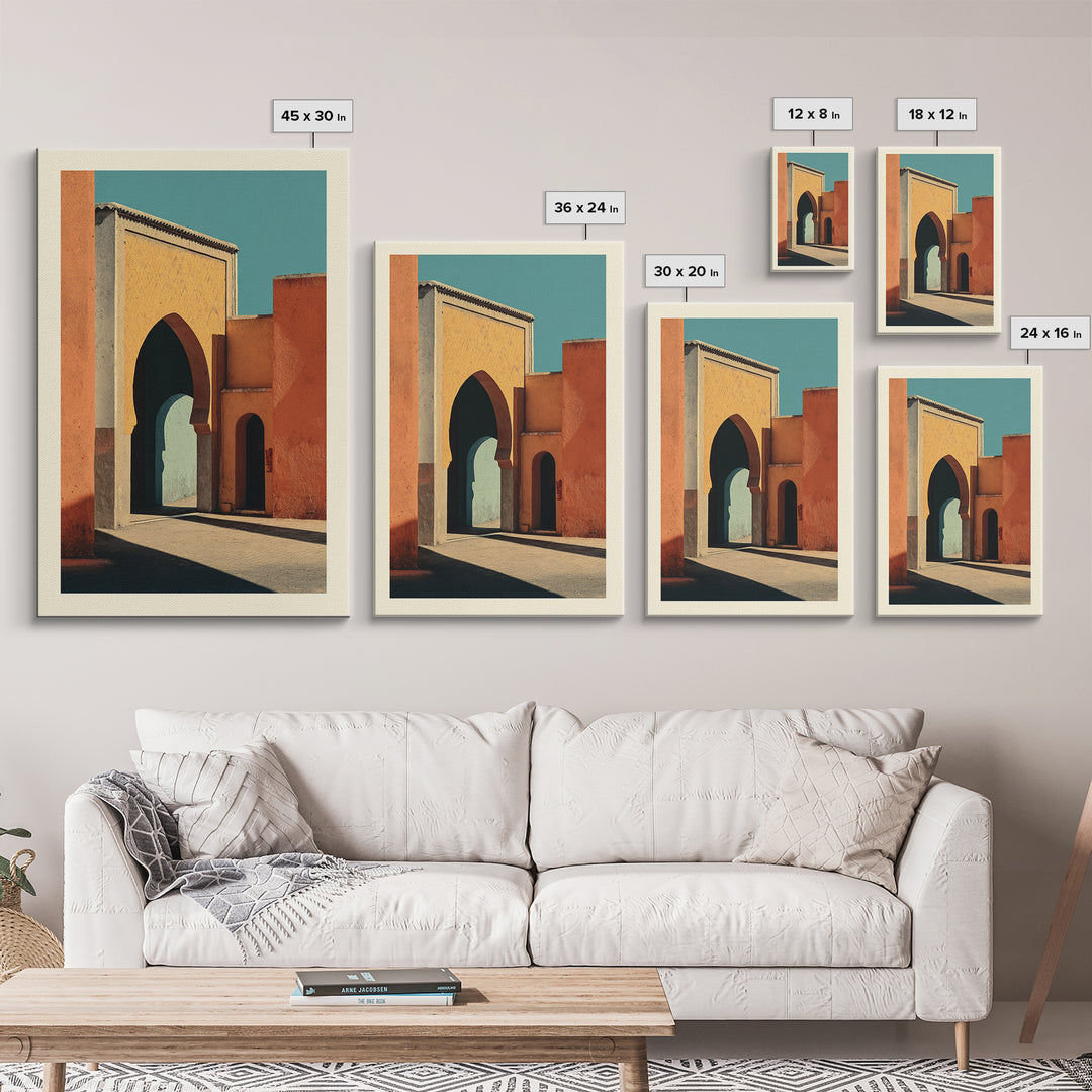 Marrakesh Arch and Tile Pattern Poster Framed Canvas Print, Travel Poster(2), Wall Art, Living Room Decor, Fine Art, Voyage, TPO-2x3-1
