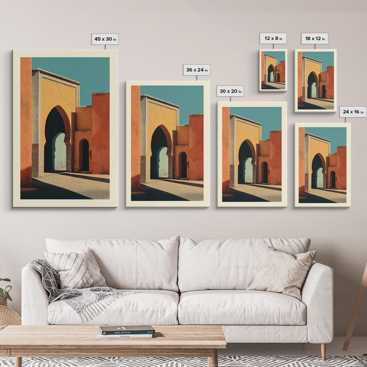 Marrakesh Arch and Tile Pattern Poster Framed Canvas Print, Travel Poster(2), Wall Art, Living Room Decor, Fine Art, Voyage, TPO-2x3-1